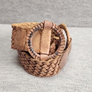 Vintage 90s tan leather braided woven wrap women's belt OS western boho  Preppy